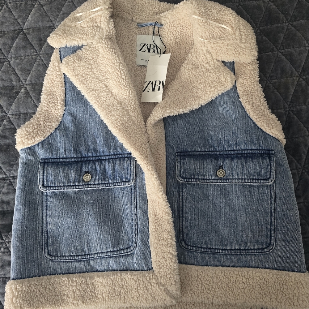 Zara sherpa denim vest